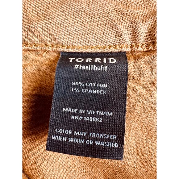 Torrid Feel The Fit Jeans Womens 12R Yellow Ankle Crop Raw Hem Fringe Button Fly - Picture 10 of 12